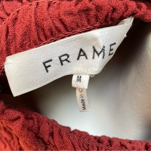 $280 Frame Red Rust Burnt Henna Ruffle Blouse Smocked Tank Top size Medium M - Picture 6 of 8